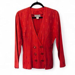 Rampage S Vintage 1980's Red Jacquard Double Breasted Slim Tailored Blazer